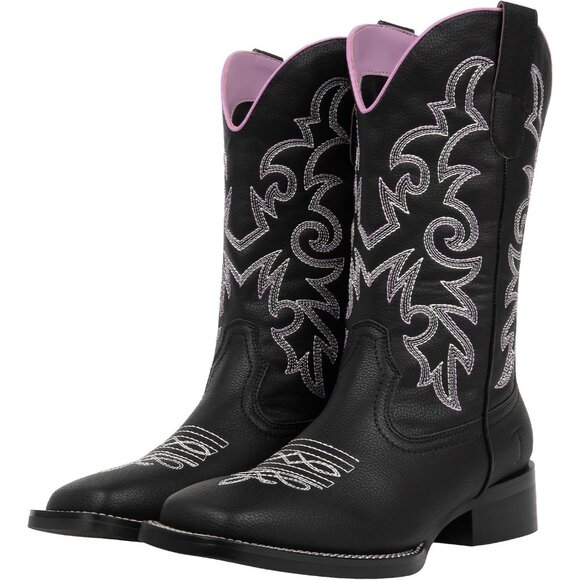 J's.o.l.e Women Black Cowboy Boot Square Toe Western Cowgirl Fashion Botte - Picture 3 of 9